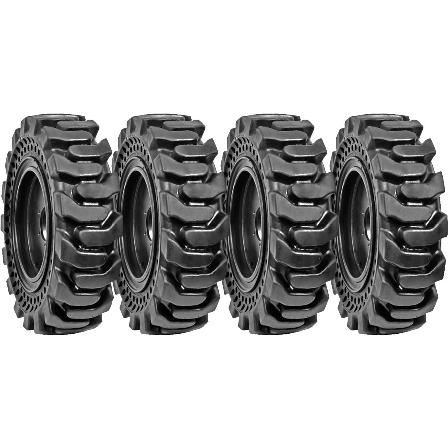 set of 4 30x10-16 (10x16.5) solid dura-flex skid steer tires with 6x6 bolt rim