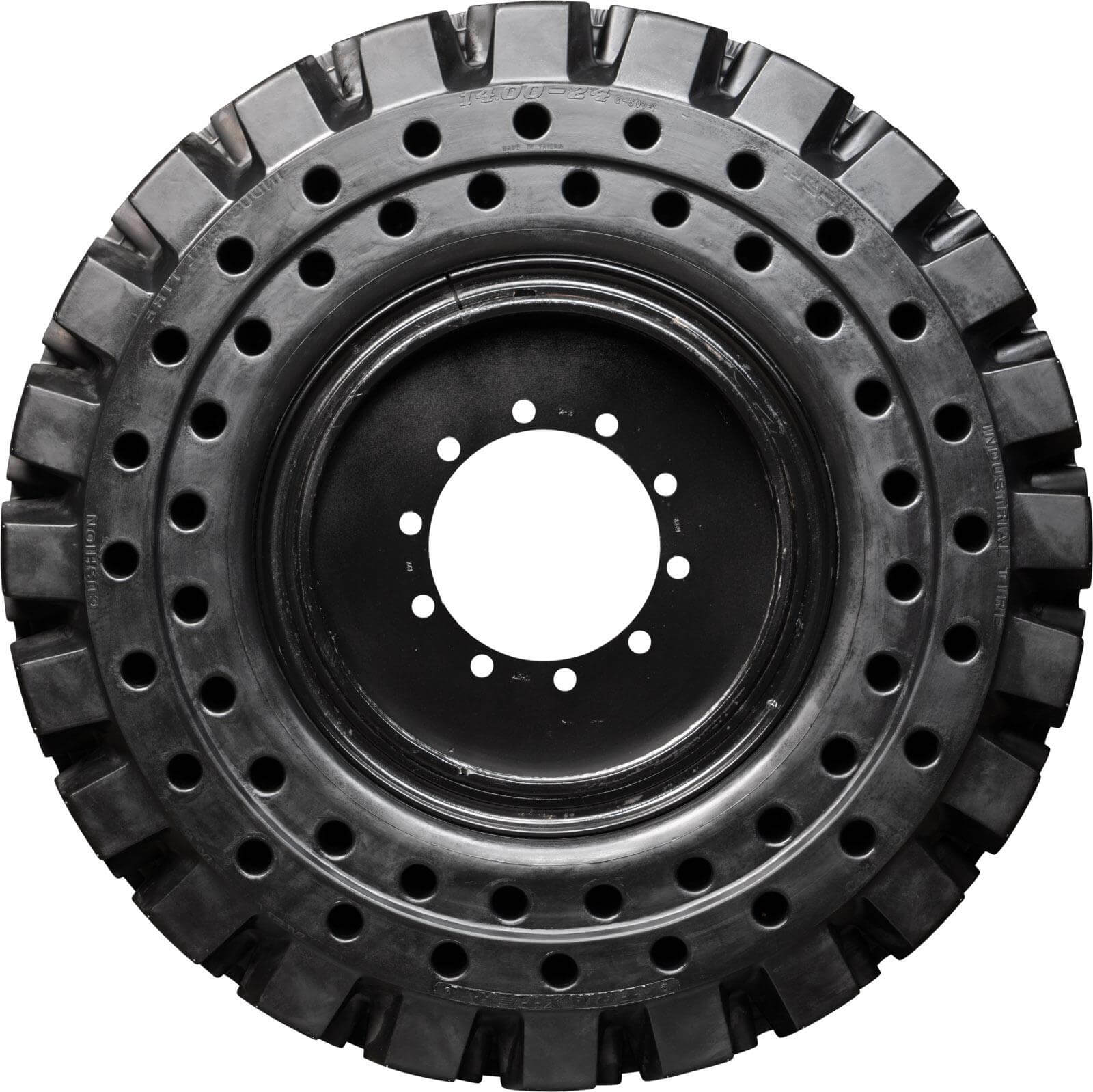 terex th1006 set of 4 14.00-24 (10 bolt hole) extreme duty solid rubber tires