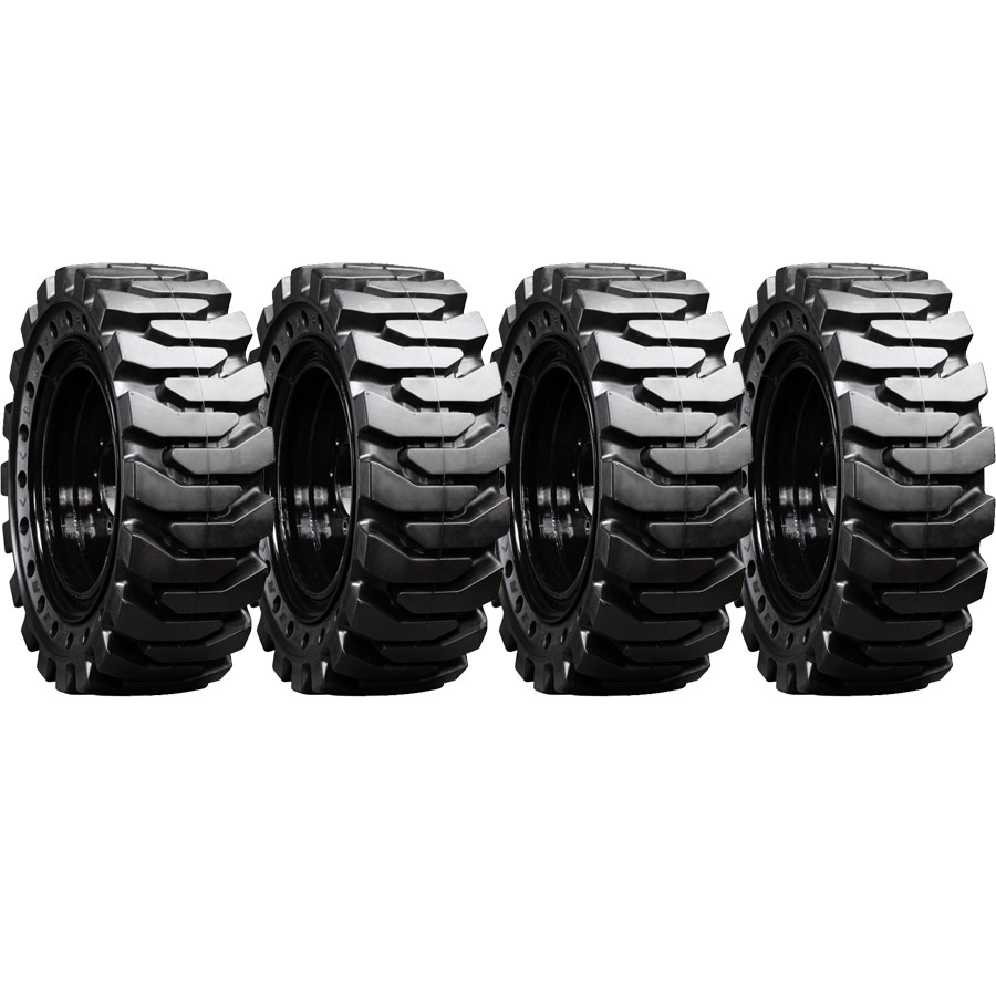 set of 4 36.5x12-20 (14-17.5) solid traxter skid steer tires with 8x8 bolt rims