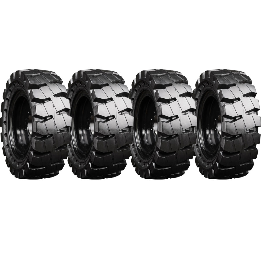 set of 4 traxter 30x10-16 (10x16.5) extreme duty non-directional solid rubber skid steer tire - 8x8 bolt rim